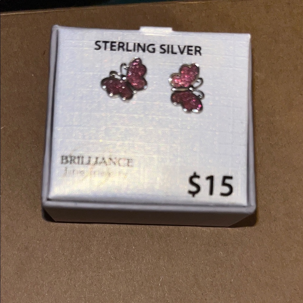 Brilliance Sterling Silver Pink Butterfly Earrings